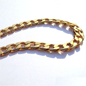 Łańcuchy Solid Gold Autentyczny wykończenie Tłoczone 10 mm 24 link krawężnik kubański drobny naszyjnik wykonany w najlepszej dostawie Żyd dhgarden dhxnp