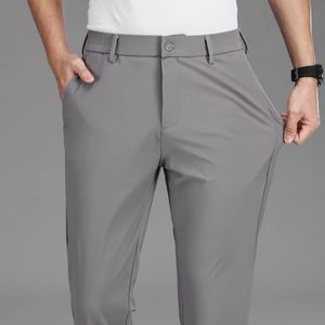 Summer Men Business Enterning Gładkie spodnie Koreańskie klasyczne cienki czarny szary Casual Suit Pants Męska marka elastyczna talia 240527