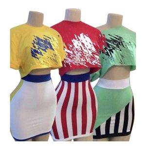 ファッション衣装ボディコン2ピースドレス女性カジュアルクロップトップとミニスカートセット無料船