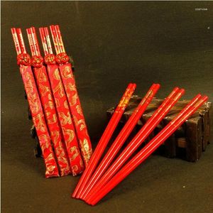 Party Favor 200pcs/lot Wood Chinese Chopsticks Printing Both The Double Happiness And Dragon Wedding