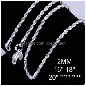 Kedjor Twist Rope Chain Sterling Sier Plated Halsband 2mm Kvinnor Män 16 18 20 22 24-30 tum smycken DIY Accesories 925 Drop Delivery NE DHR8U