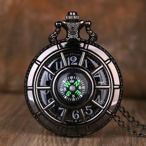 Pocket Watches Compass Fashion Design Vintage Hollow Skeleton Watch Black Starry Round Dial Antique Pendant Clock Gifts Men Women 293w