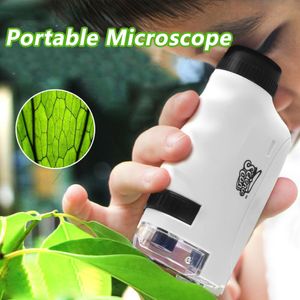 Kids Science Mini Pocket Microscope Toy Kit 60-120x Utbildningshandhållen mikroskop med LED-ljus för utomhusbarn STEM-leksak