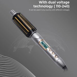 3-In-1 Hair Curler Straightener Anti-Scald Curling Iron Brush Ceramic Ionic Hair Heated Round Brush Electric Curling Wand 240520