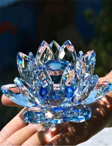 80mm Quartz Crystal Lotus Flower Crafts Glass Paperweight Fengshui Ornament Figurer Hem Bröllopsfestdekor gåvor Souvenir 2101541716