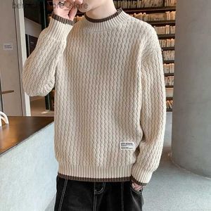 Męskie swetry Sprężyna i jesienne męskie pullover okrągła szyja blok śrubowy gwint długoterminowy luźny sweter moda moda swobodne topy Q240530