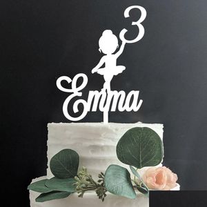 Other Event & Party Supplies Acrylic Glitter Custom Name Ballerina 3Rd Cake Topper Personalized Centerpieces Age 1St To 10Th Birthday Dhdw0