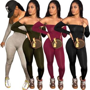 Rompers Sexy Womens Jumpsuits Rompers Women Off Shoulder Bodycon Long Sleeve Playsuits Romper Skinny Clubwear