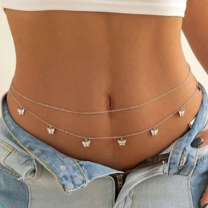 2024 Sexy Double Thin Chain Womens Waist Chain Charming Butterfly Stainless Steel Belly Chain Summer Beach Bikini Body Jewelry