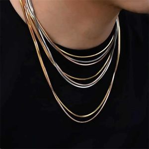 Pendant Necklaces Simple Stainless Steel Blade Chain Choker Hip Hop Gold Color Necklace For Men Women Fashion Jewelry Trend Accessories Y240530E51H