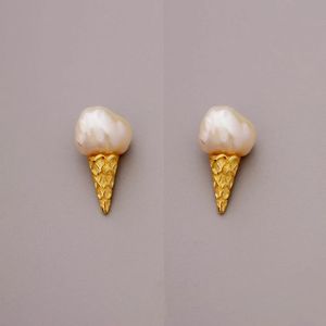 Japan Korea natural freshwater baroque shaped pearl earrings ice cream elegant women classic cute stud earring 240530