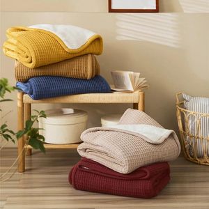 Blankets Simple Pure Color Cotton Thick Knitted Blanket Nordic Lamb Down Warm Sofa Cover Small For Bed