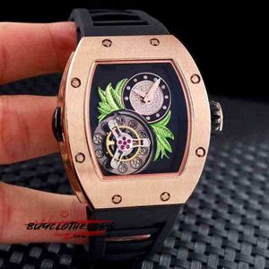 RM Skeleton Flower Luxury Green inossidabile Meccanico meccanico automatico Meccanico Orologio in oro rosa Fleur in gomma in acciaio in acciaio per turni di marca di marca