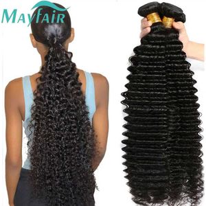 Hår wefts Deep Wave Bundle Brasilian Hair 12a Woven Extension Twisted Curly Wet Wave Bundle 100% remi Hårförlängning Q240529