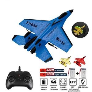 Electric/RC Aircraft 2.4G RC aircraft SU35 aircraft remote control flight model glider EPP foam toy with LED lights Childrens aircraft gifts Q240529