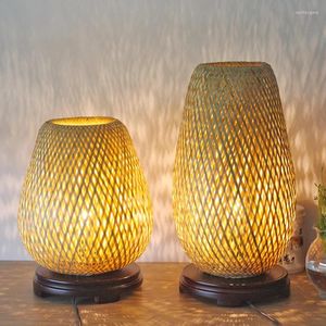 Table Lamps Bamboo Products Hand Woven Lamp Bedroom Bedside Dimmable Japanese Southeast Industry Style Warm Night