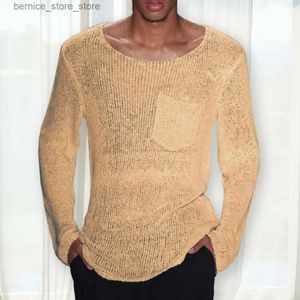 Men's Sweaters Solid Color Knit Sweater Men Sweater Stylish Mens Casual Knitwear Loose Fit Thin Pullover Hollow Out Long Sleeve Sweaters Q240530