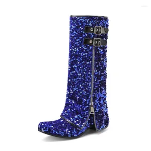 Stivali in tessuto paillette in oro rosa cowboy western glitter viola blu bling cowgirl stivale a metà gaf esegui scarpe da festa