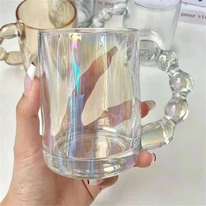 350ml şeffaf cam fincan yaratıcı yanardöner su şişesi kabarcık kolu kupa kahve suyu miks kupa içecek sofra takımı