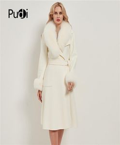 Pudi Women Real Fox Fox Coat Jacket Lady Wool Wool Blends Coats Jackets Trench Trench with Fox Collar Cuff CT0323343871