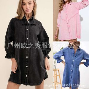 dresses 2024 Spring/Summer New 3/4 Sleeve Denim Skirt Women's Lantern Sleeves Loose fitting Dress