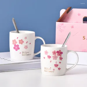 Mugs YJBD Creative Japanese Cherry Blossom Ceramic Lovers On Cup Gift Sets Advertising Promotion Gifts Customized Wholesale