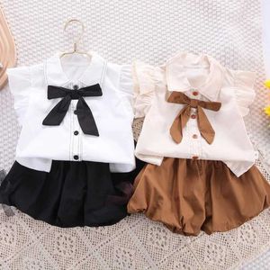 Family Matching Outfits Summer Fashion Girl 0-4 Year Old Set Cute Outdoor 2-piece Bow Small Flying Sleeve Top and Shorts Suitable H240530