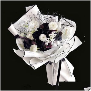 Packing Paper Wholesale 20Pcs Black White Color Waterproof Flower Wrap Papers 60Cm Bouquet Florist Material Gift Drop Delivery Office Dhhyr