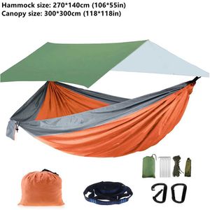 Hängmattor Portable Camping Hammock Tent Turist Travel Outdoor Garden Soving Hanging Swing With Waterproof Tarp Awning Canopy H240530 W0A3