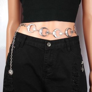 Classic Harajuku Style Punk Gothic Moon Sun Metal Belts Women Vintage High Waist Chain Waist Belts Silver Color Pendant Belts