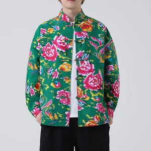 Camicie casual maschili primaverili di primavera con stampa floreale per vacanza hawaiane abbigliamento abbigliamento in stile cinese maschile streetwear quotidiano