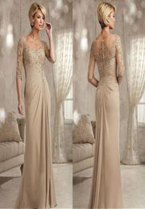 Champagne Mother of The Bride Dresses Plus Size 2023 Chiffon Half Sleeves Groom Godmother Evening Dress For Wedding New Beaded Lac7378938