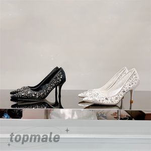Beautiful Wedding Shoes Bridal Shoes 2024 Crystal High Heels Lace mesh hand-nailed jewelry stone Single shoe Fairy with box 35-43