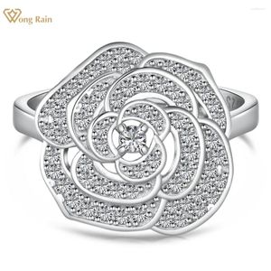 Ringos de cluster Wong Rain 925 Sterling Silver Lab Sapphire Gemstone Romantic Flower Ring for Women Wedding Party Jóias Finas por atacado