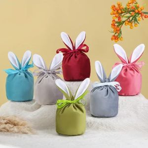 10st/parti påskaren kanin kaninpåsar öron sammet väska presentlåda sockerlåda bröllop godislåda kreativ söt påskdekor blandad färg