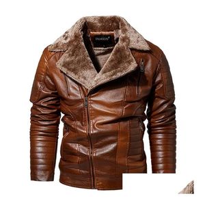 Herren Leder Faux Herbst Winter PU Jacken Fleece Mantel Motorradmantel verdicken warme Oberbekleidung Overtoel -Männer Tops Slim Plus Size 2x DH9P0
