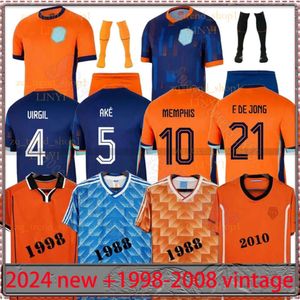 24 25オランダ1988レトロサッカージャージヴァンバステン1996 1998 1998 1994 Bergkamp Gullit Rijkaard Davids Football Shirt Kids Kit Seedorf Kluivert Cruyff 9b0