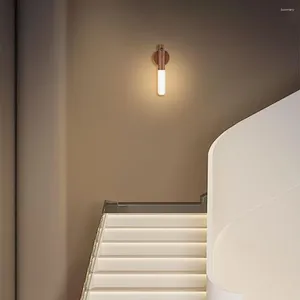 Wall Lamp Motion Sensor Portable Stairway Light Stepless Dimming USB Rechargeable Indoor Wooden Sconce For Bedroom Corridor Staircase