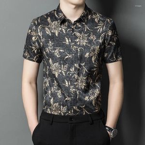 Мужские повседневные рубашки в китайском стиле цветочный принт шелковой рубашка винтаж с коротким рукавом Лето плавное прохладный прохладный воздух Camisa
