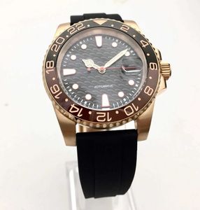 Zegarek na rękę mody swobodny 40 mm czarny wybieranie daty świetlisty różowe złoto obudowa męska luksusowy automatyczny mechaniczny mechaniczny pasek gumowy Q240529