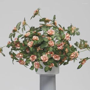 Decorative Flowers 11-Head Silk Little Rose Artificial Fake Flores Bouquet Pink White Color For Home Decor Vases Garden Wedding