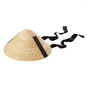 Basker Portable Wide Brim Sun Hat Straw Weaving Traditional For Kids Solproof Summer Cone With Justerable Chin Rope 57BD