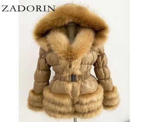 ZADORIN Winter Warm Detachable Down Jacket Women Furry FAUX Fur Collar White Coat With Hooded 2011028838181