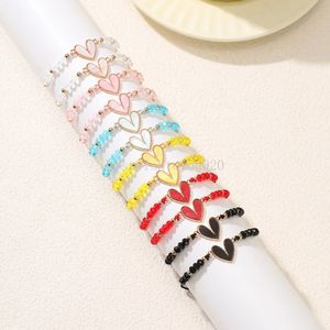 Liga de liga multicolorida Peach Heart Crystal Breaded Bracelet