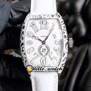 42mm Cintree Curvex Watches Black Croco 8880 25 -årsjubileum Mens Watch 3D Markers Steel Carve Cracked Case White Leather Strap HWFM H 235Q