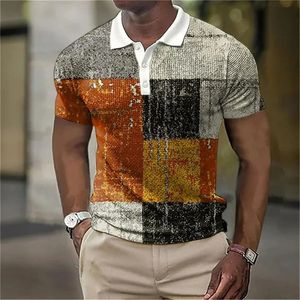 Старинная сплайсинговая полосатая клетчатая клетчатая 3D -печать рубашки поло для мужчин одежда мода Женская уличная одежда для уличной рубашки Polo Tops 240523