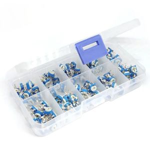 100Pcs/Box RM065 Carbon Film Horizontal Trimpot Potentiometer Assortment Kit 10 Values Variable Resistor 500R - 1M