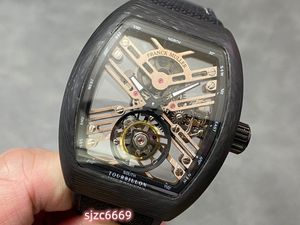 ABF Tourbillon Watch V45 är utrustad med Swiss Standard True Tourbillon Movement Sapphire Glass Mirror Carbon Fiber Case Curved Case En klass polerad och polerad