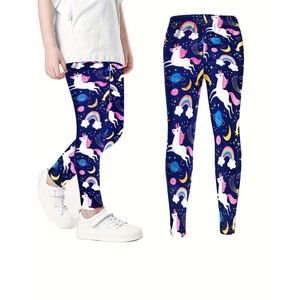 Girls Cartoon Unicorn Print Stretch Soft Leggings Elastic midjebyxor Bottom Kids kläder L2405