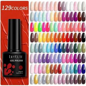 تلميع الأظافر Lilycute 129 Color 7ml Nail Gail Pinishing Supplies Supplies Vernis Semi Dertic Nail Art Treatment Soap LED UV Gel Dail Polch D240530